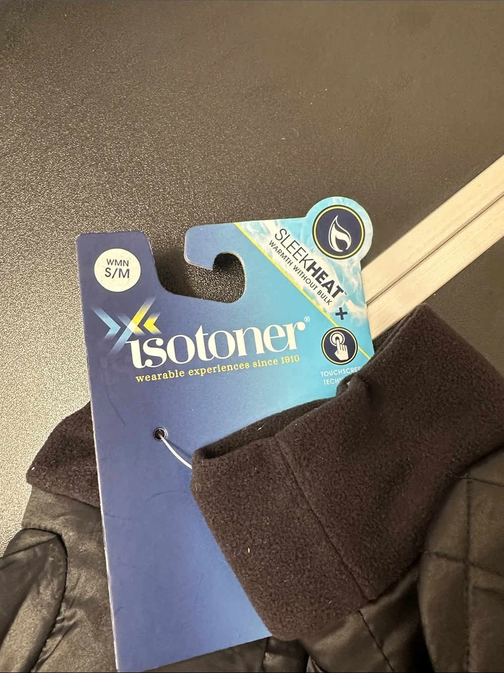 Isotoner Black Quilted Convertible Mittens with Grip Patch